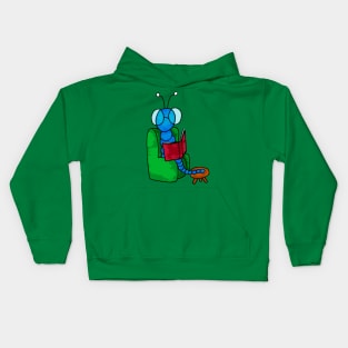 cute worm reading a book Kids Hoodie